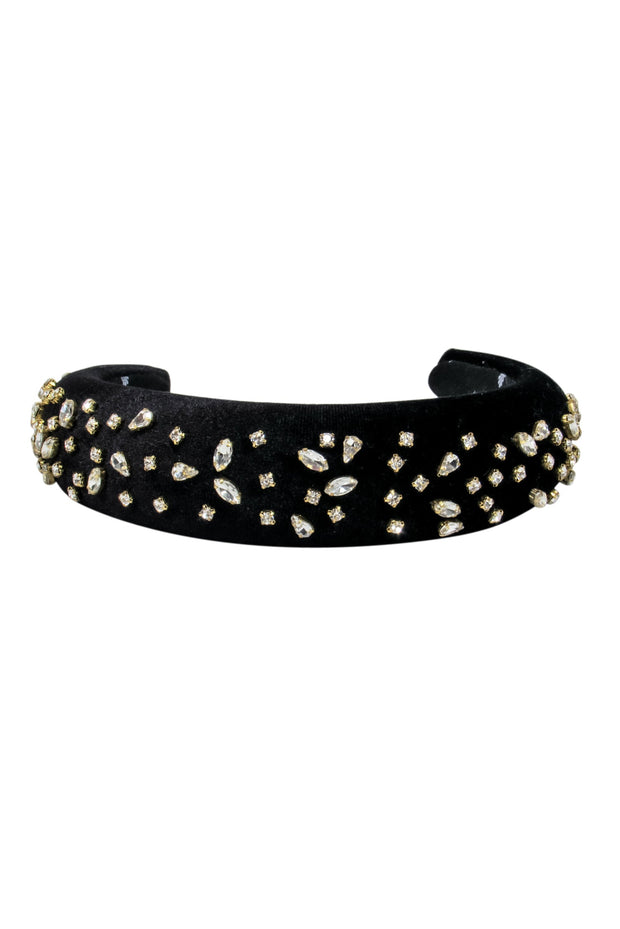 Current Boutique-Lele Sadoughi - Black Velvet Headband w/ Rhinestone Deatil
