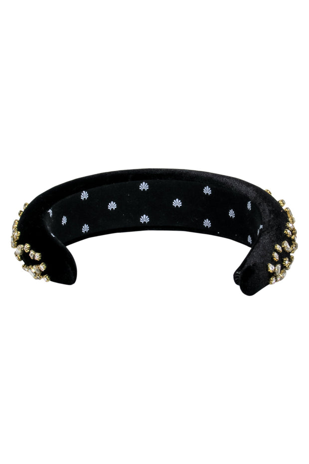 Current Boutique-Lele Sadoughi - Black Velvet Headband w/ Rhinestone Deatil