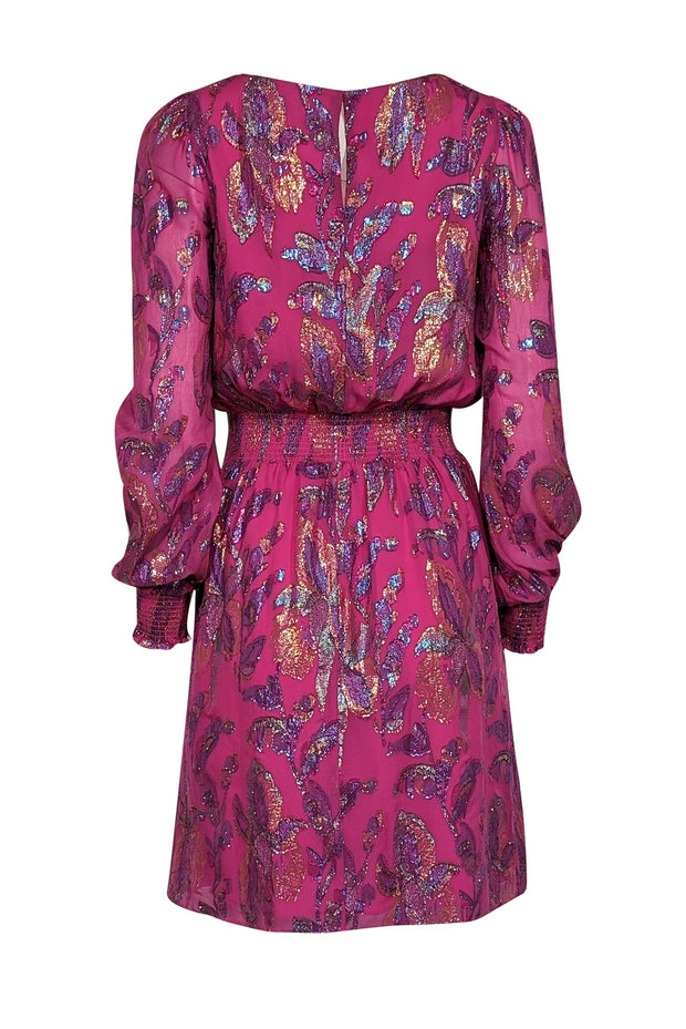 Lilly Pulitzer - Fuchsia w/ Metallic Gold & Purple Floral Print Silk Dress Sz 6 Lilly Pulitzer - Fuchsia w/ Metallic Gold & Purple Floral Print Silk Dress Sz 6