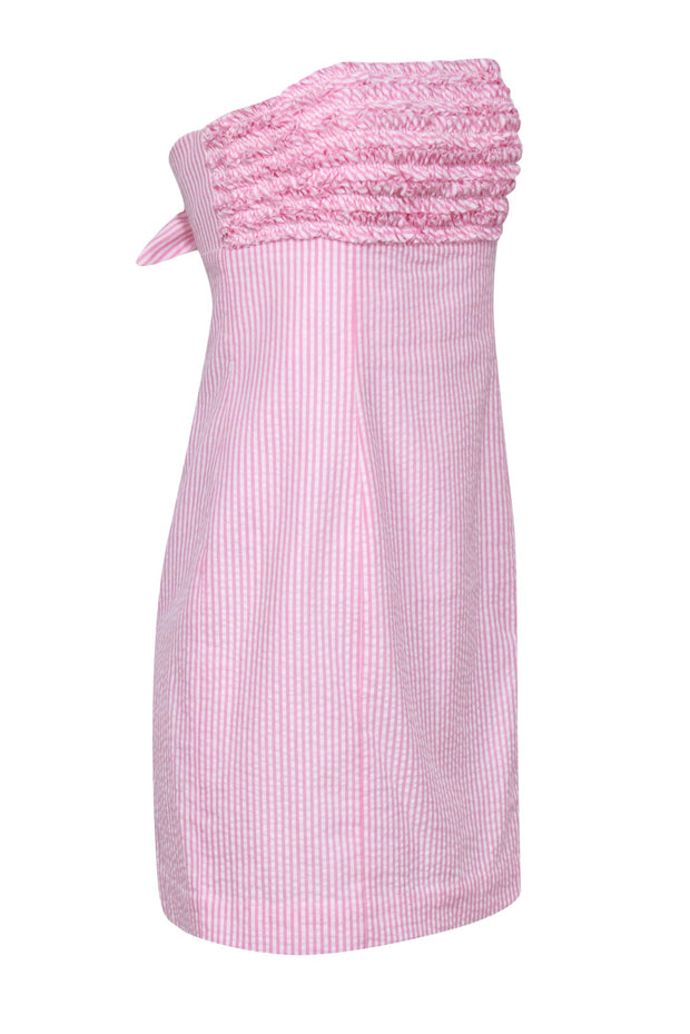 Current Boutique-Lilly Pulitzer - Pink & White Pinstriped Seersucker Mini Strapless Dress Sz 6