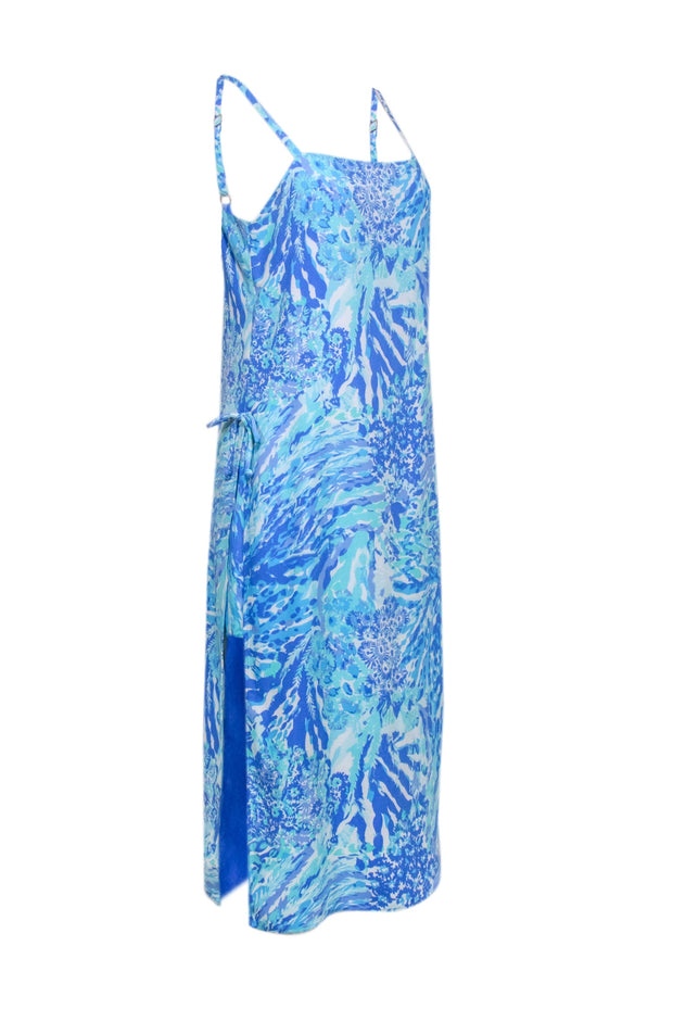 Current Boutique-Lilly Pulitzer - Blue, Turquoise, & White Abstract Floral Print Midi Dress Sz 6