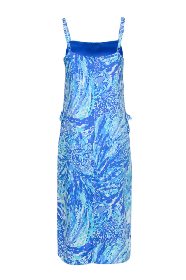 Current Boutique-Lilly Pulitzer - Blue, Turquoise, & White Abstract Floral Print Midi Dress Sz 6