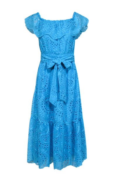 Current Boutique-Lilly Pulitzer - Aqua Blue Eyelet Lace Off The Shoulder Dress Sz S
