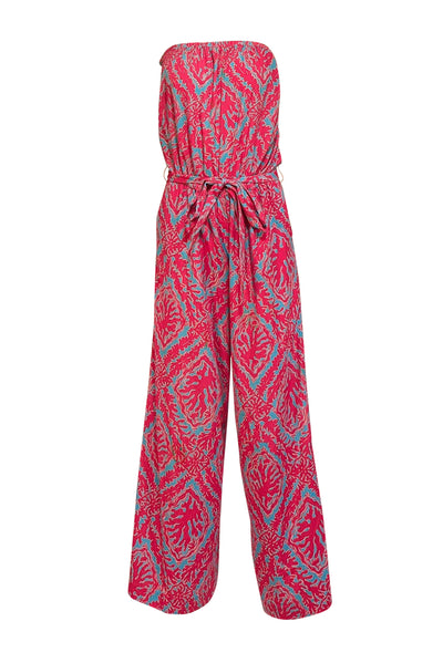 Current Boutique-Lilly Pulitzer -Pink & Blue Underwater Coral Print Strapless Jumpsuit Sz M