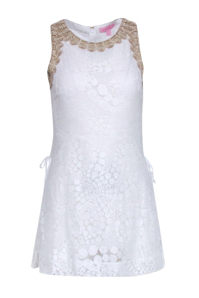 Lilly Pulitzer - White Lace Romper w/ Gold Trim Sz 0 Lilly Pulitzer - White Lace Romper w/ Gold Trim Sz 0