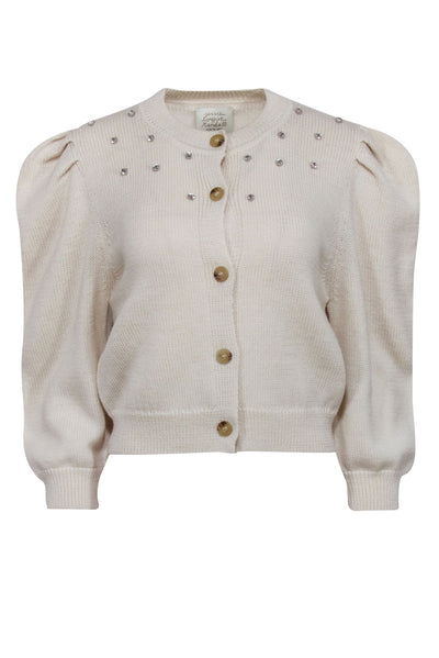 Current Boutique-Loeffler Randall - Cream Wool Button Front Cardigan w/ Rhinestone Detail Sz S