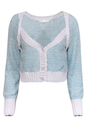 Current Boutique-LoveShackFancy - Light Blue & Ivory Cropped Knit Cardigan Sz L