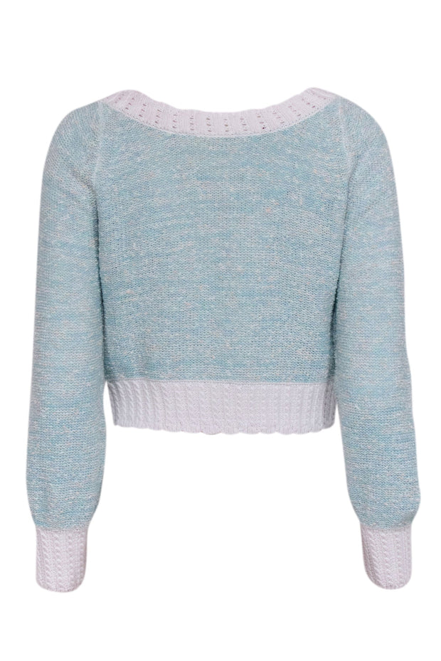 Current Boutique-LoveShackFancy - Light Blue & Ivory Cropped Knit Cardigan Sz L