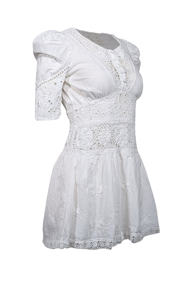 LoveShackFancy - Ivory Eyelet Short Sleeve Dress Sz 0 LoveShackFancy - Ivory Eyelet Short Sleeve Dress Sz 0