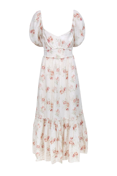 Current Boutique-LoveShackFancy - Ivory Pink & Maroon Floral Print Maxi Dress Sz 8