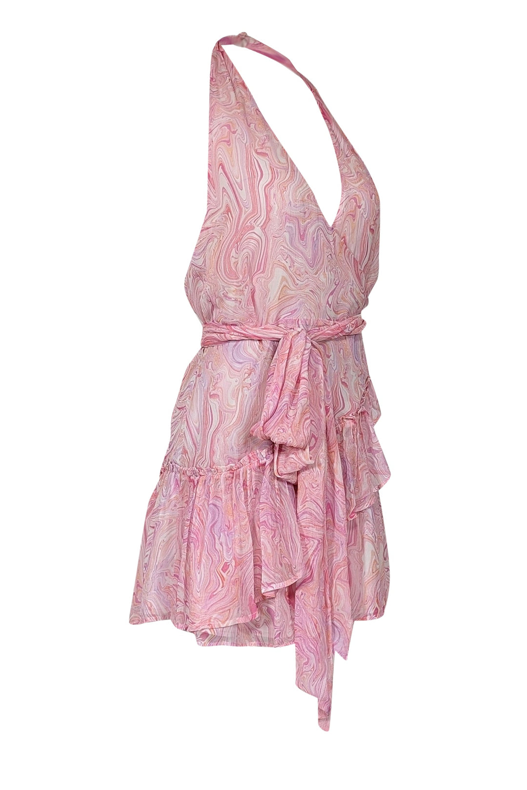 LoveShackFancy - Pink, Purple & Orange Swirl Print Halter Wrap Mini Dr LoveShackFancy - Pink, Purple & Orange Swirl Print Halter Wrap Mini Dr