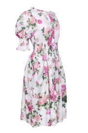 Current Boutique-LoveShackFancy - White w/ Pink Rose Print Midi Dress Sz XS