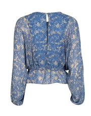 Current Boutique-LoveShackFancy - Light Blue w/ Yellow Floral Print Silk Chiffon Blouse Sz XS