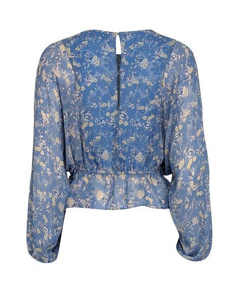 Current Boutique-LoveShackFancy - Light Blue w/ Yellow Floral Print Silk Chiffon Blouse Sz XS