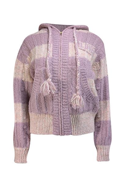 LoveShackFancy - Lavender & Pink Alpaca Blend "Tirzah" Front Hooded Sweater Sz XL - Current Boutique