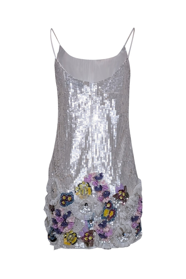 Mac Duggal - White Sequin Sleeveless Mini Dress w/ Multi Color Embelli