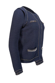 Current Boutique-Maje - Navy Cotton & Wool Blend Cardigan w/ Chain Trim Sz M
