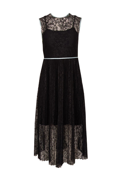 Maje - Black Lace Pleated Dress w/ Blue Trim Sz 4 Maje - Black Lace Pleated Dress w/ Blue Trim Sz 4