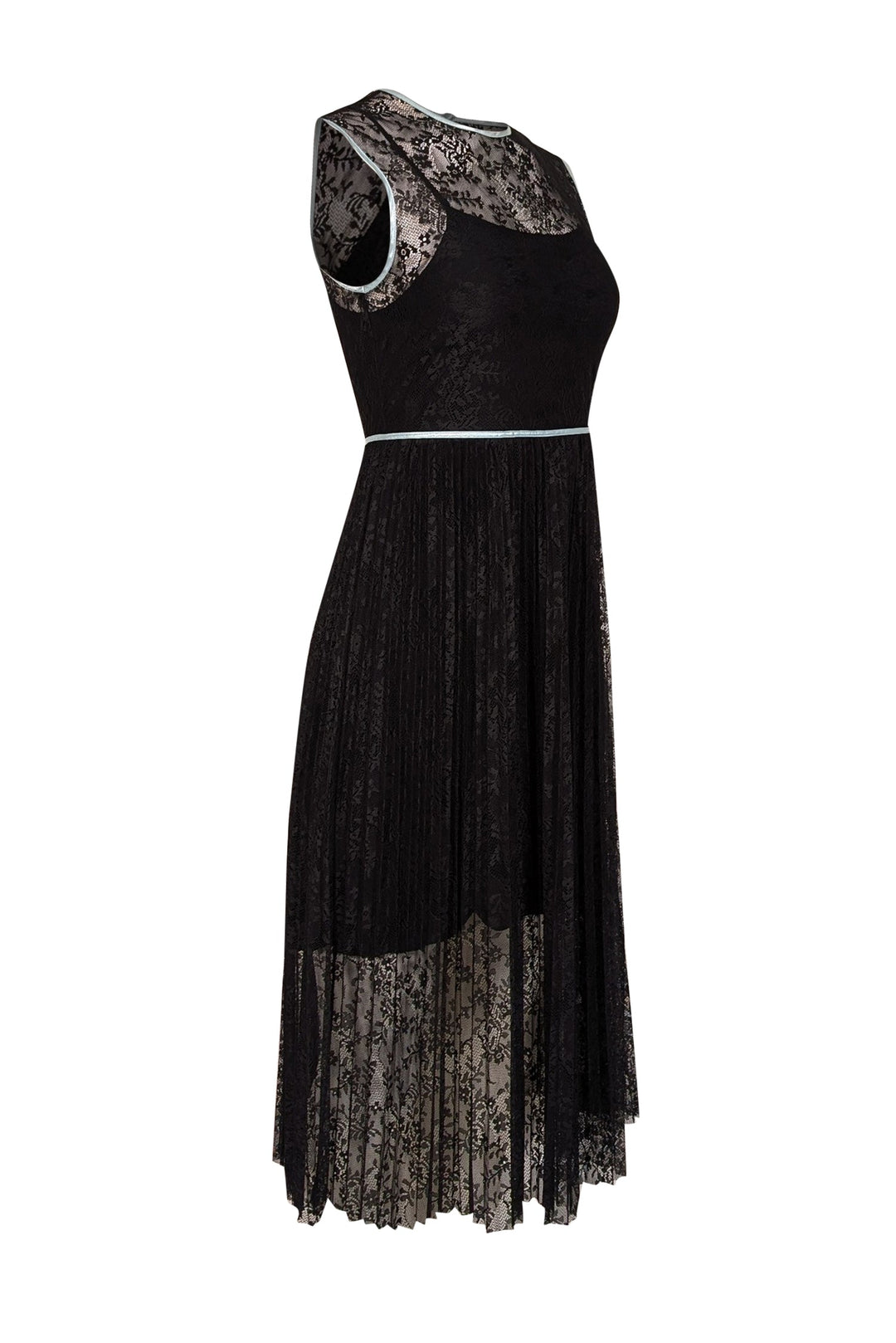 Maje - Black Lace Pleated Dress w/ Blue Trim Sz 4