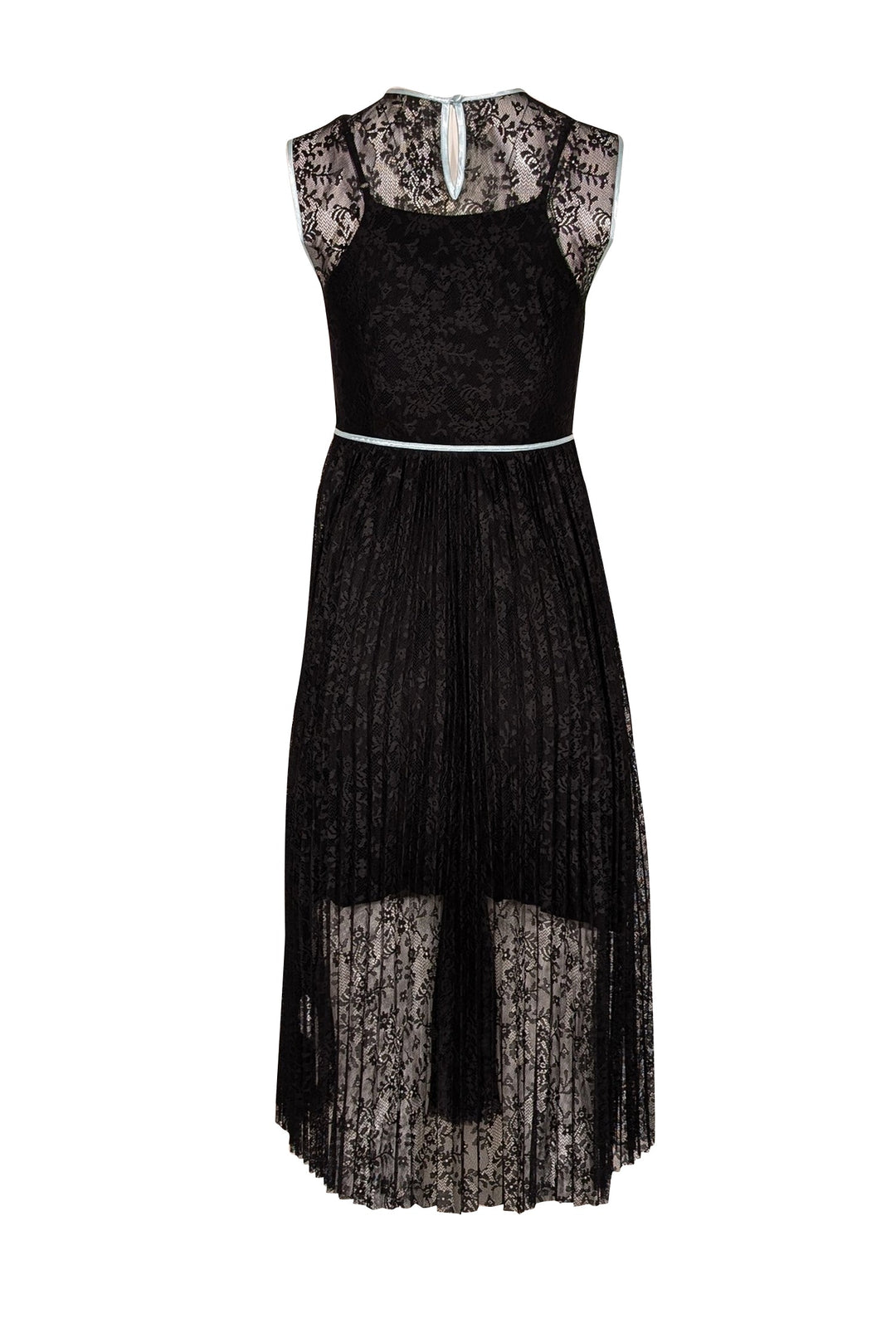 Maje - Black Lace Pleated Dress w/ Blue Trim Sz 4