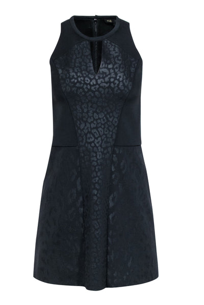 Maje - Black Leopard Print Scuba Knit Dress w/ Keyhole Neckline Sz 4 Maje - Black Leopard Print Scuba Knit Dress w/ Keyhole Neckline Sz 4