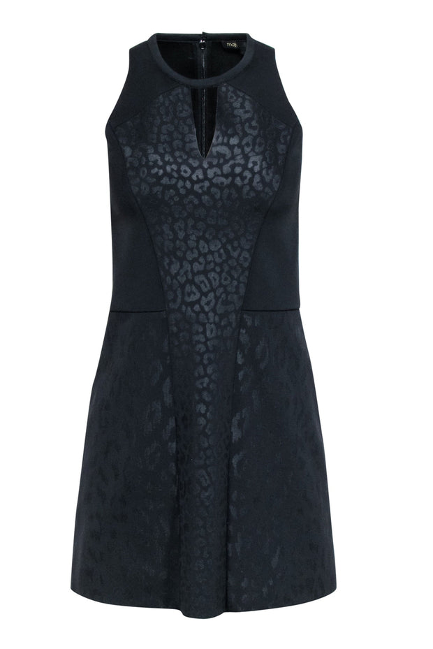 Current Boutique-Maje - Black Leopard Print Scuba Knit Dress w/ Keyhole Neckline Sz 4