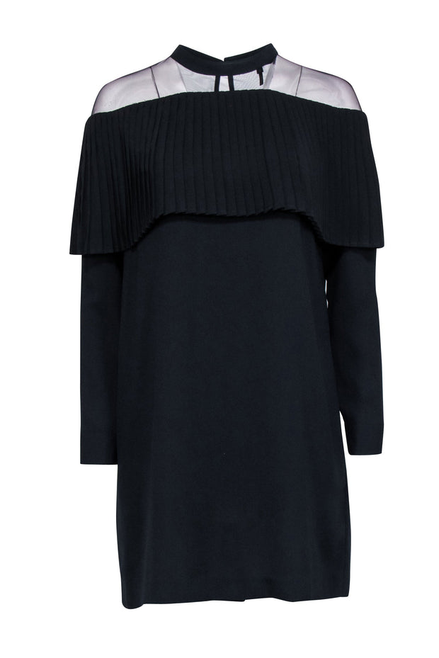 Current Boutique-Maje - Navy Mesh Upper Pleated Flounce Dress Sz 8