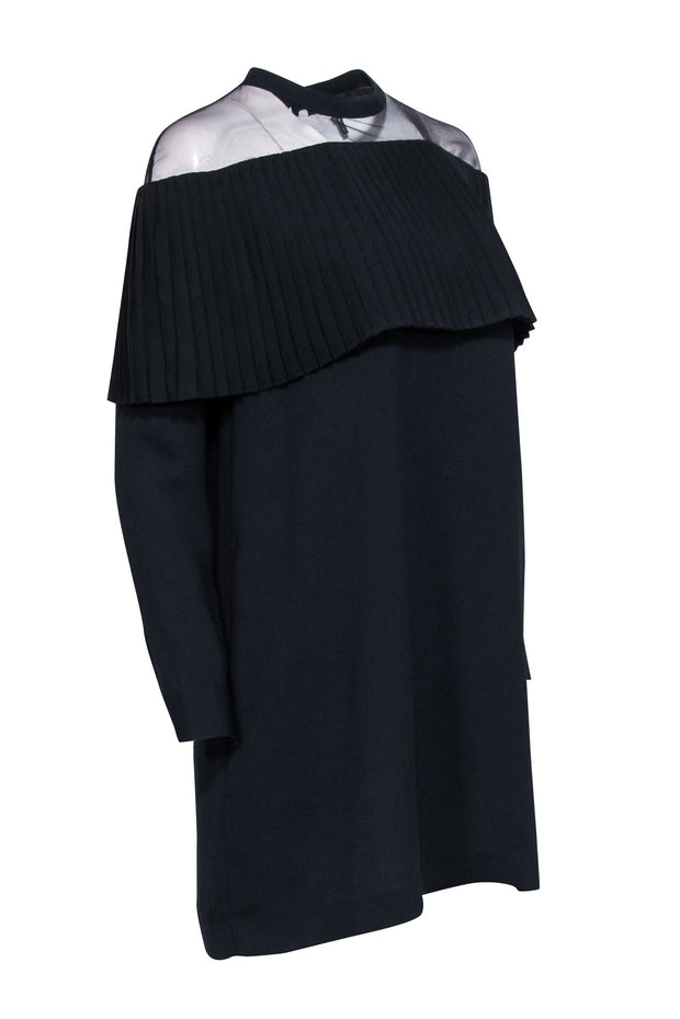 Current Boutique-Maje - Navy Mesh Upper Pleated Flounce Dress Sz 8