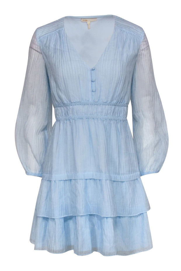 Maje - Light Blue Pleated Long Sleeve Dress Sz 2 Maje - Light Blue Pleated Long Sleeve Dress Sz 2