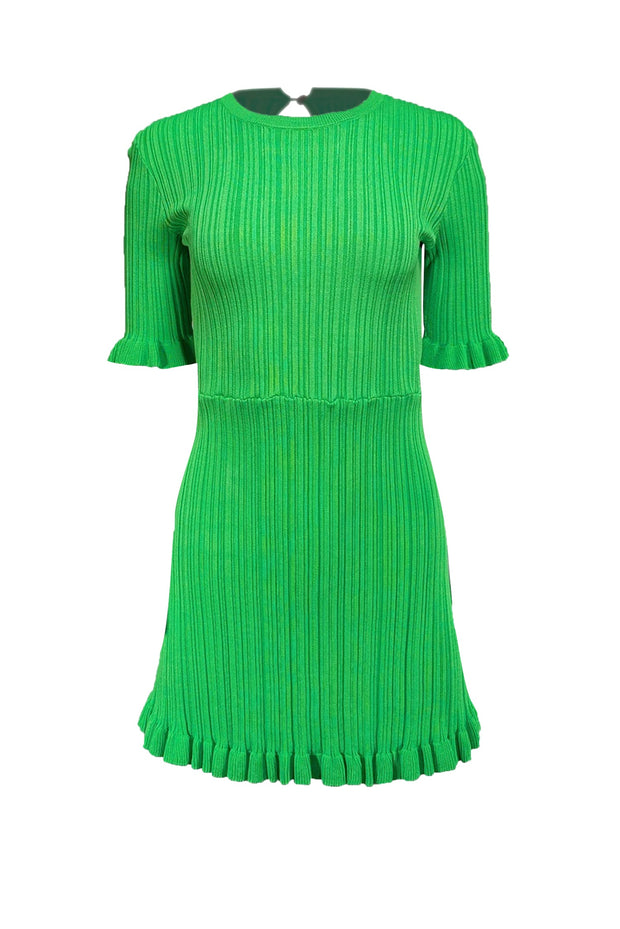 Maje - Kelly Green Ruffled Rib Knit Dress Sz 2