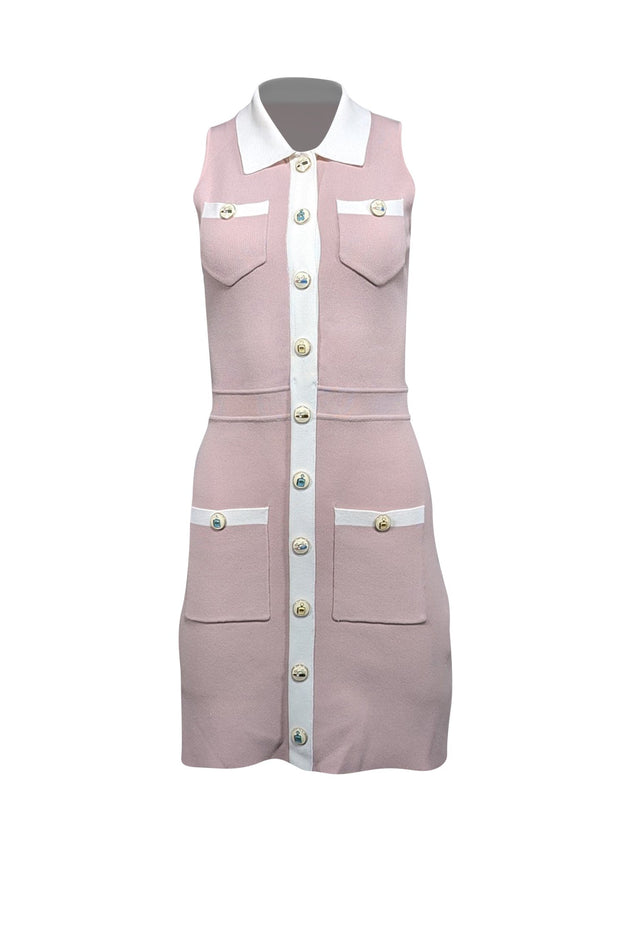 Maje - Pink & Ivory Sleeveless Button Front Knit Dress Sz 4 Maje - Pink & Ivory Sleeveless Button Front Knit Dress Sz 4