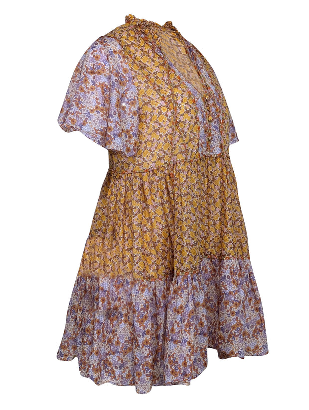 Current Boutique-Maje - Yellow, Purple, & Pink Floral Print Cotton Mini Dress Sz 4