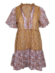Current Boutique-Maje - Yellow, Purple, & Pink Floral Print Cotton Mini Dress Sz 4
