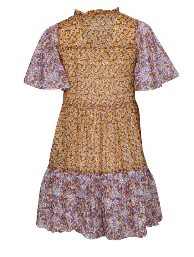 Maje - Yellow, Purple, & Pink Floral Print Cotton Mini Dress Sz 4 Maje - Yellow, Purple, & Pink Floral Print Cotton Mini Dress Sz 4