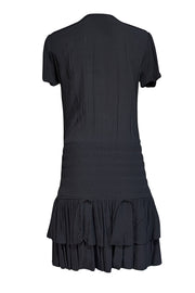 Current Boutique-Maje - Black Crepe Ruffled Drop Waist Mini Dress Sz 8