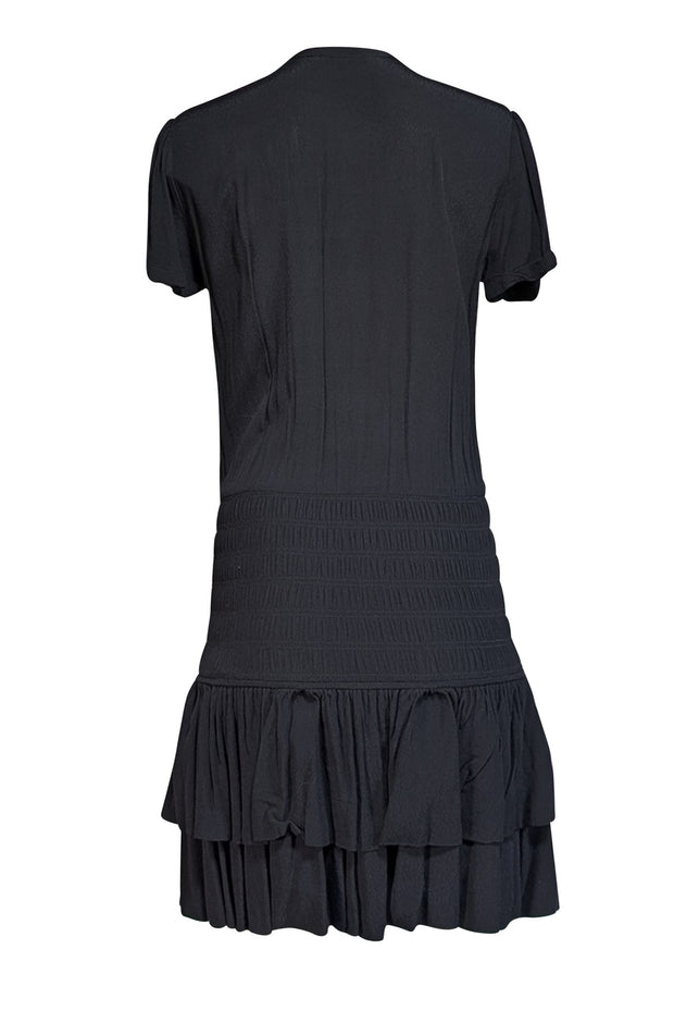 Current Boutique-Maje - Black Crepe Ruffled Drop Waist Mini Dress Sz 8