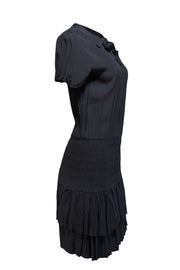 Current Boutique-Maje - Black Crepe Ruffled Drop Waist Mini Dress Sz 8