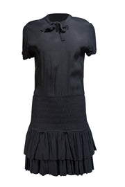 Current Boutique-Maje - Black Crepe Ruffled Drop Waist Mini Dress Sz 8
