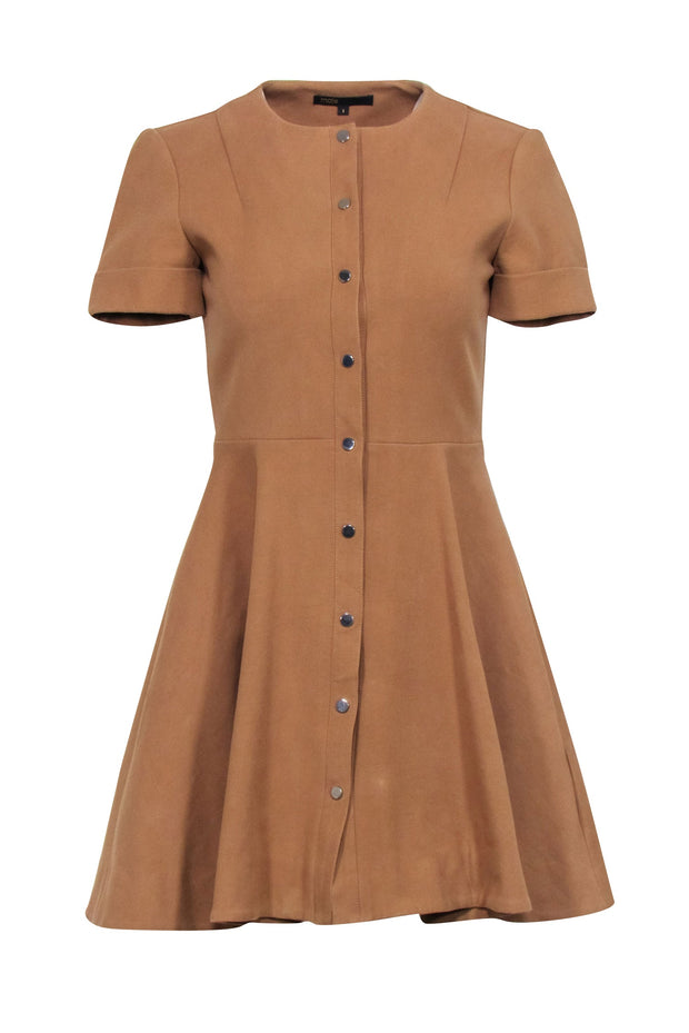Maje - Camel Fit & Flare Short Sleeve Mini Dress Sz M Maje - Camel Fit & Flare Short Sleeve Mini Dress Sz M