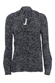 Current Boutique-Maje - Black & White Spotted Print Necktie Button Front Blouse Sz L