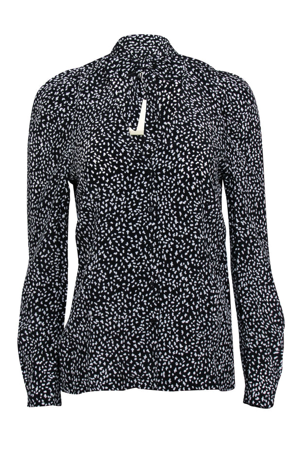 Current Boutique-Maje - Black & White Spotted Print Necktie Button Front Blouse Sz L