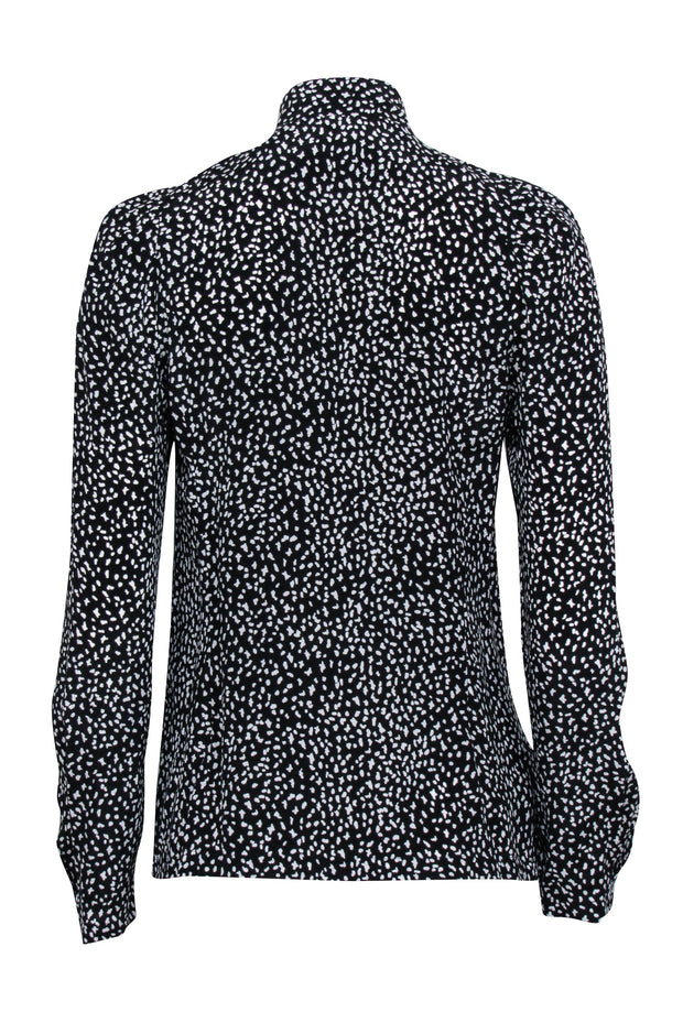 Current Boutique-Maje - Black & White Spotted Print Necktie Button Front Blouse Sz L