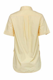 Current Boutique-Maje - Yellow Short Sleeve Button Front Top w/ White Embroider Shoulder Detail Sz S