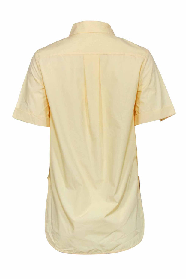 Current Boutique-Maje - Yellow Short Sleeve Button Front Top w/ White Embroider Shoulder Detail Sz S