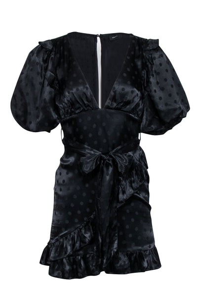 Majorelle - Black Polka Dot Print Satin "Daria" Mini Dress Sz S