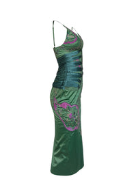 Mandalay - Green Sleeveless Midi Dress w/ Purple & Gold Sequin Embroidered Detail Sz 8 - Current Boutique