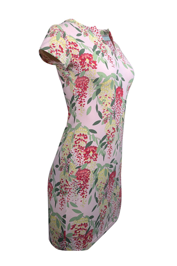 Manuel Canovas - Pink w/ Red & Green Floral Print Fitted Mini Dress Sz 6/8 Manuel Canovas - Pink w/ Red & Green Floral Print Fitted Mini Dress Sz 6/8