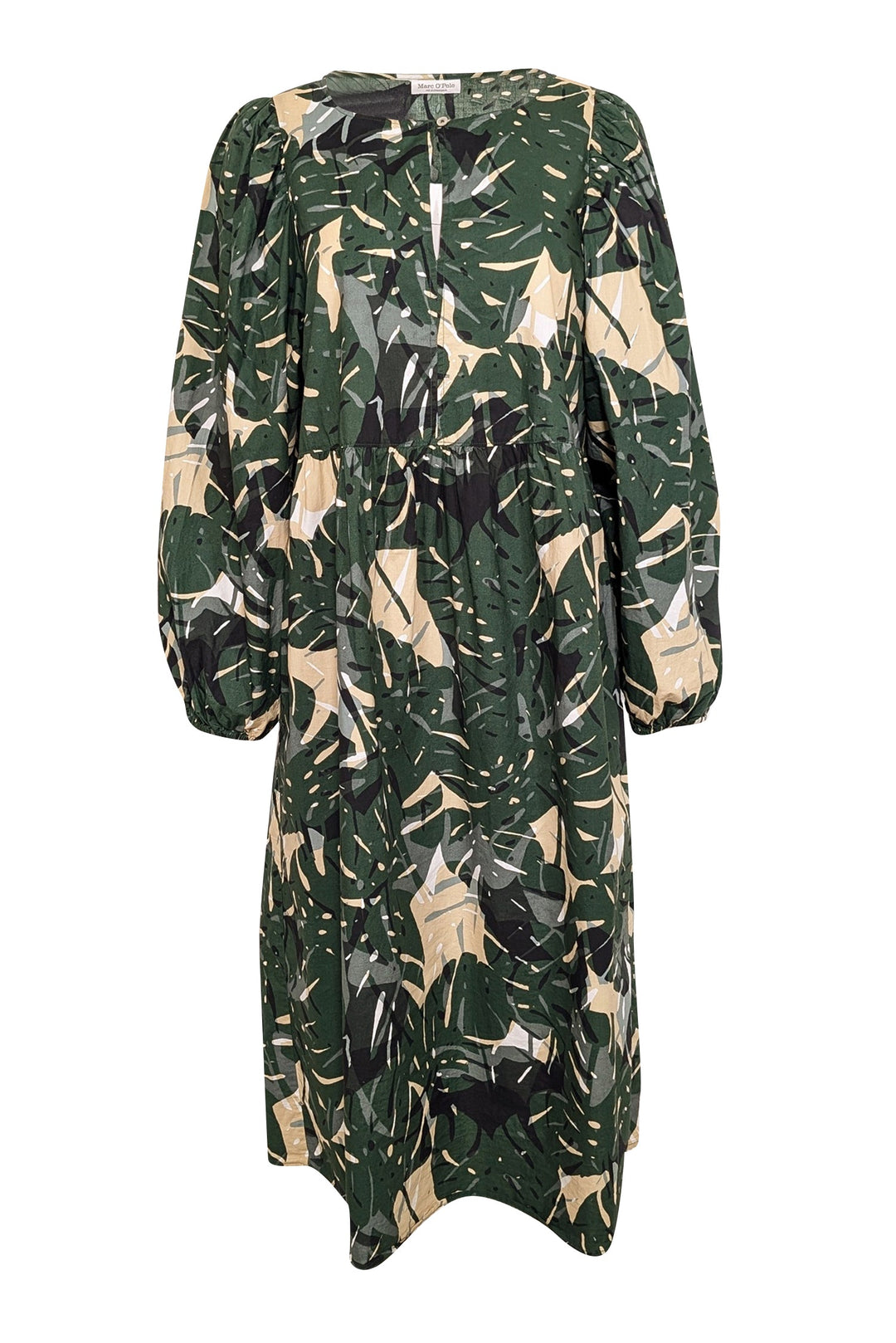 Marc O'Polo - Green & Cream Leaf Print Long Sleeve Dress Sz XL