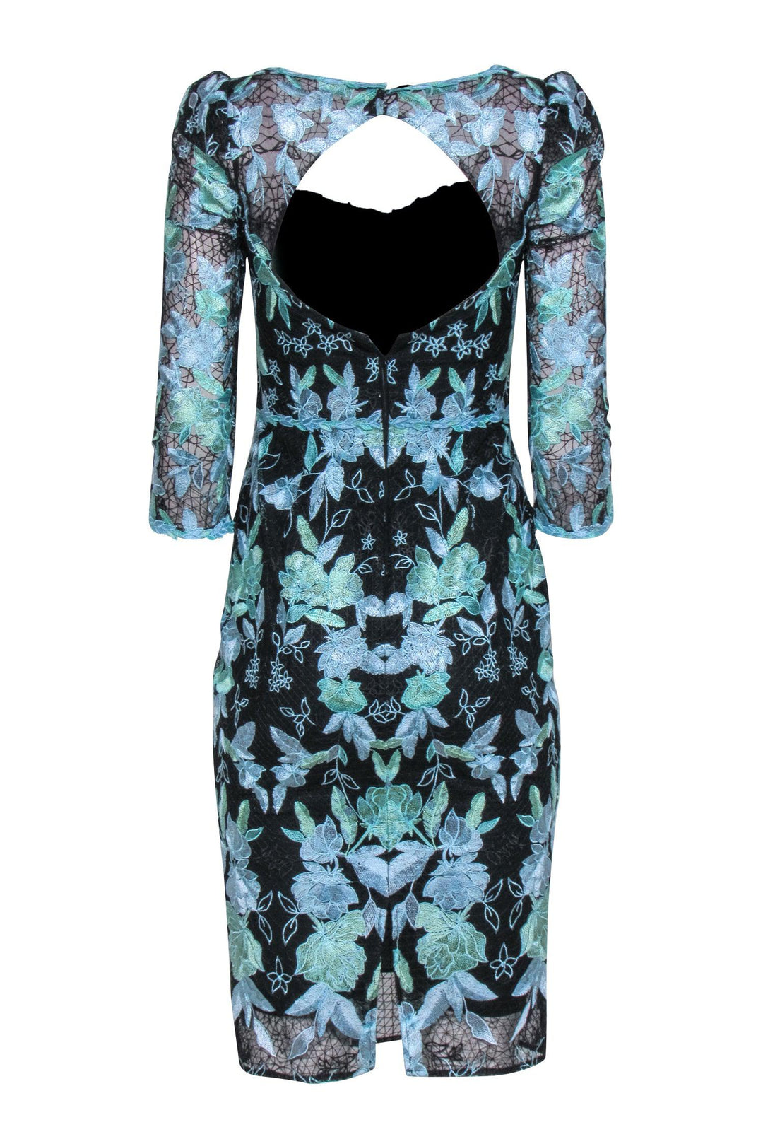 Marchesa Notte Embroidered Sheath Dress, 0 / Black