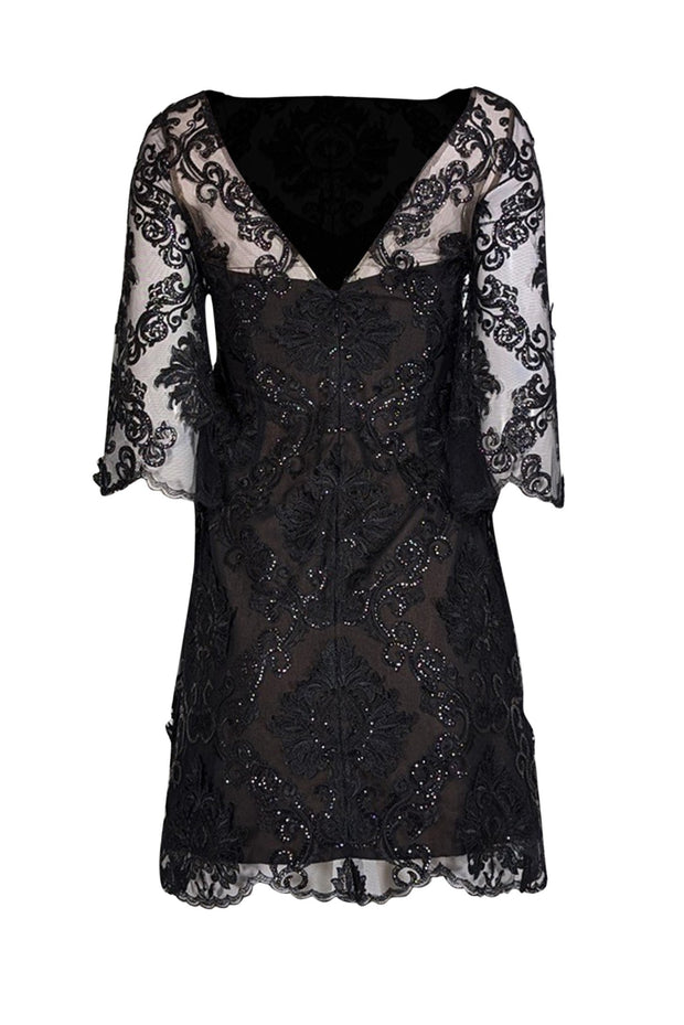 Marchesa Notte - Black Sequin Lace Applique Short Dress Sz 0 Marchesa Notte - Black Sequin Lace Applique Short Dress Sz 0